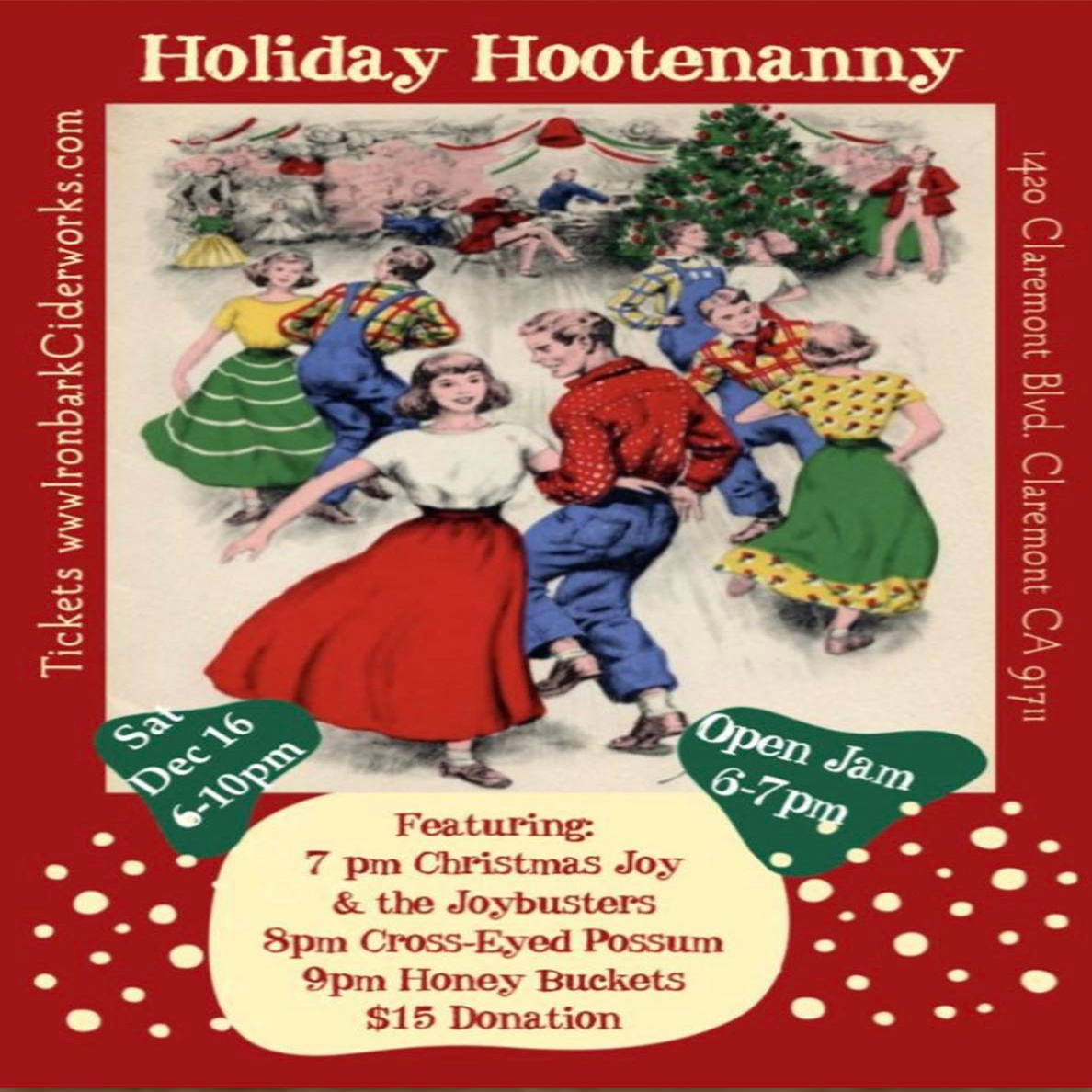 Holiday Hootenanny at Ironbark Ciderworks in Claremont, Sat Dec 16th 6pm